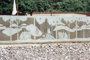 This section of the matewan Flood wall (built by the US army corp of engineers) depicts the Hatfield and McCoy feud.